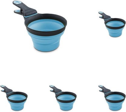 Dexas Pets Collapsible KlipScoop Collapsible Dry Dog Food Scoop and Dog Food Bag Clip, 1 Cup Capacity, Pro Blue
