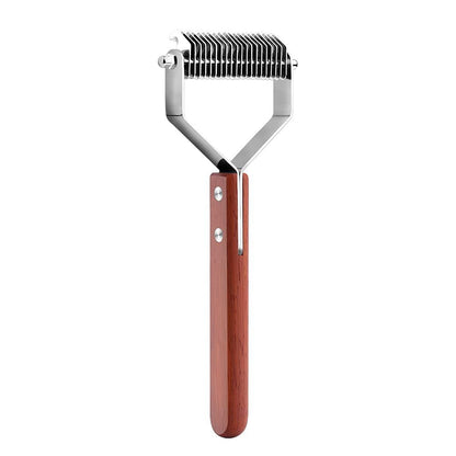 Awtang Undercoat Rake for Dogs, Cats Grooming Dematting Comb, 20 Stainless Steel Blades Wooden Handle Dog Brush