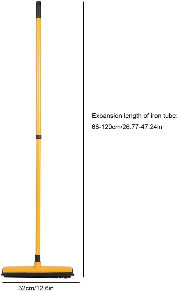 Pet Hair Sweeper, Rubber Broom Pet Hair Lint Removal Device with Telescopic Bristles Sweep Cleaner 27 to 47 Inches Adjustable Length Rubber Bristles TPE Scraper for Carpet Tile Hardwood Linoleum