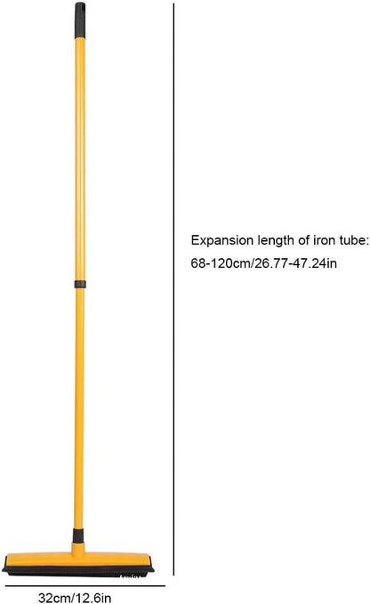 Pet Hair Sweeper, Rubber Broom Pet Hair Lint Removal Device with Telescopic Bristles Sweep Cleaner 27 to 47 Inches Adjustable Length Rubber Bristles TPE Scraper for Carpet Tile Hardwood Linoleum