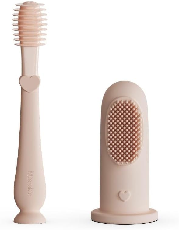 Moonkie Baby Finger Toothbrush Tongue Oral Cleaner Kit for 3 Months +, 3 Pcs (Clay/Ivory/Clay)