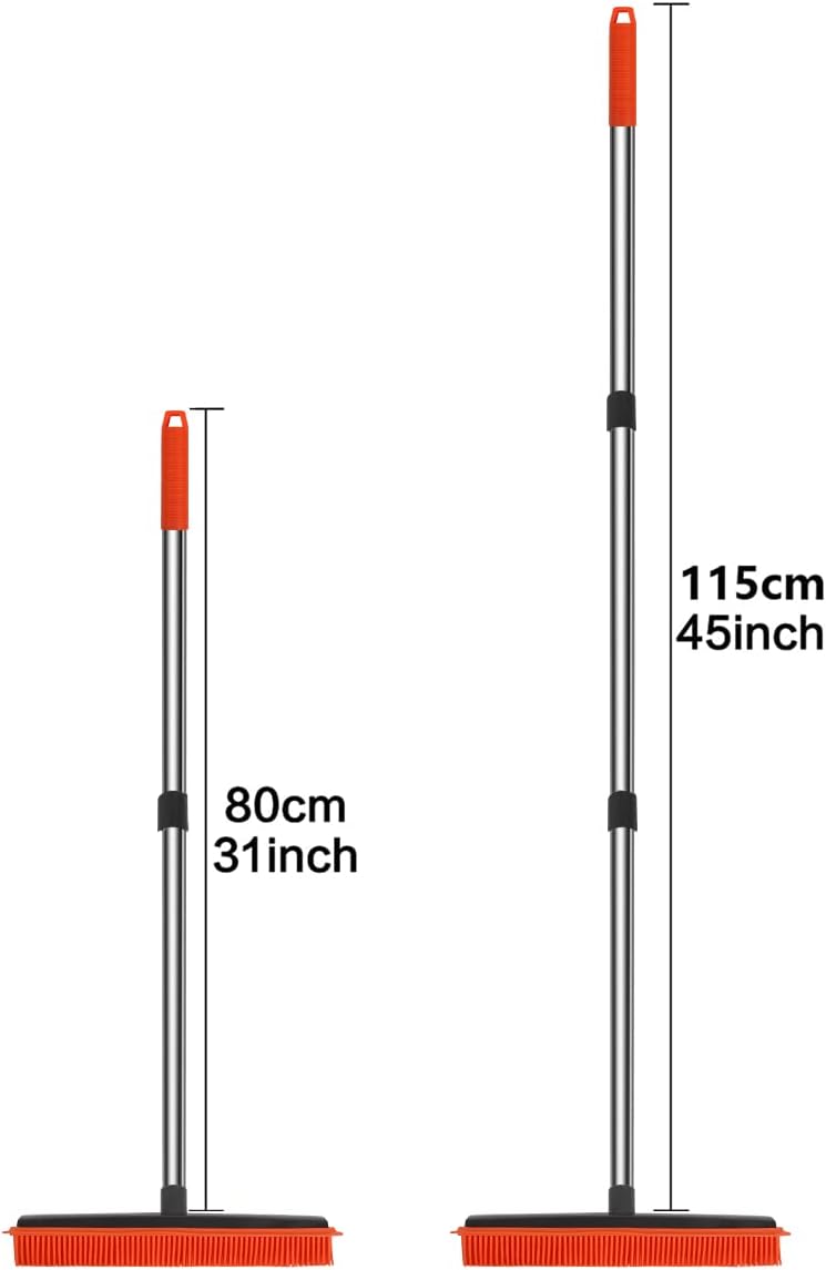 Pet Hair Rubber Broom with Squeegee for Carpet,Fur Remover Broom Carpet Rake for Pet Hair Removal, with 50" Long Handle, Dual-Sided for Hardwood Floor, Tile,Portable Detailing Lint Brush