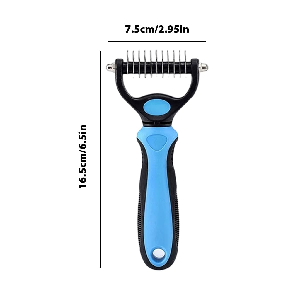 Pet Grooming Tool for Dogs & Cats, Double Sided Deshedding Brush with Undercoat Rake, Dematting Comb for Long Thick Coats, Pet Hair Removal Grooming Comb for Shedding & Detangling (1, Blue, Large)