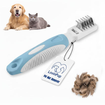 Pet Mat Remover – Professional Dematting Comb for Dogs and Cats – Stainless Steel Rounded Teeth for Gentle Knot & Tangle Removal – Dog Dematting Tools & Dog Grooming Supplies