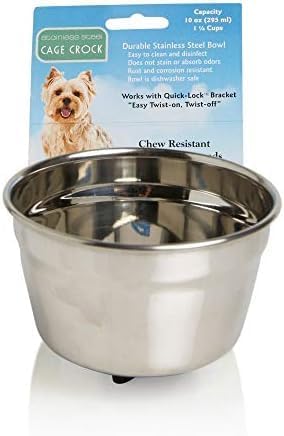 Lixit® Stainless Steel Kennel Food or Water Bowl - Non Spill Hanging Removable Crate Bowls - Carrier Cage Dish for Dogs or Cats for Feeding and Drinking (Stainless Steel, 10 Ounce)