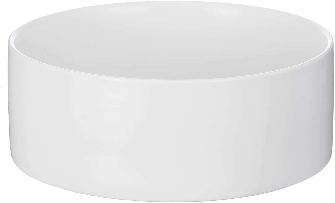 6'' Ceramic Raised Dog Bowl - 30Oz Dog Food & Water Bowl with Elevated Non-Slip Bamboo Stand, Dishwasher & Microwave Safe, Anti Vomiting Heavy Duty Pet Bowl for Small and Medium Dogs, White