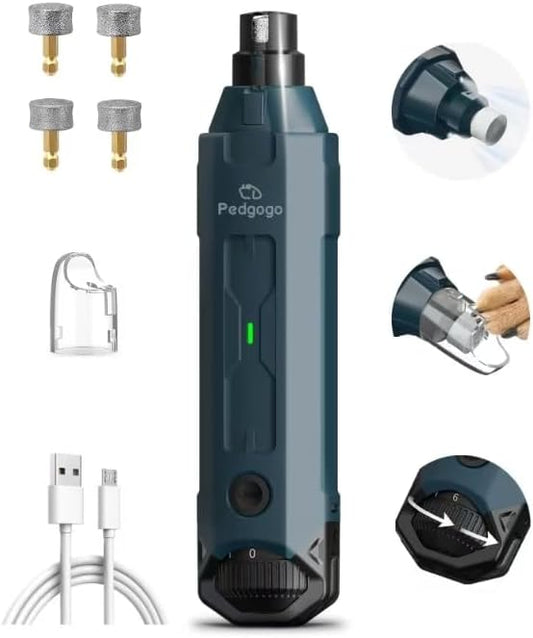 6-Speed Dog Nail Grinder & 3 Grinding Heads Super Quiet 45dB with 2 LED Lights 12000RPM Pet Nail Grinder& 3 Grinding Ports Dog Nail Trimmer for Large Medium Small Dogs with Dust Cap