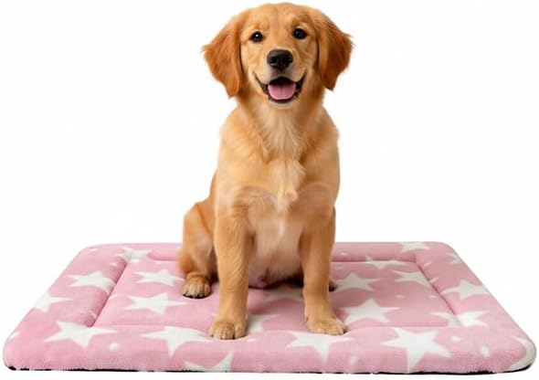 Dog Bed Mat, Reversible Crate Pad & Cute Dog Bed - Machine Washable Kennel Mat with Ultra Soft for Small Dogs (Cool/Warm), 24" x 18", Grey&Star