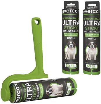 Evercare 10-Inch Mega All-Purpose Pet Hair Lint Roller Refill, 50 Sheets – Sticky Roller for Pet Hair, Cat & Dog Hair Remover, Lint Remover, Pet Hair Remover for Furniture, Clothing & Cars