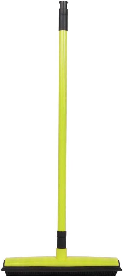 Pet Hair Sweeper, Rubber Broom Pet Hair Lint Removal Device with Telescopic Bristles Sweep Cleaner 27 to 47 Inches Adjustable Length Rubber Bristles TPE Scraper for Carpet Tile Hardwood Linoleum