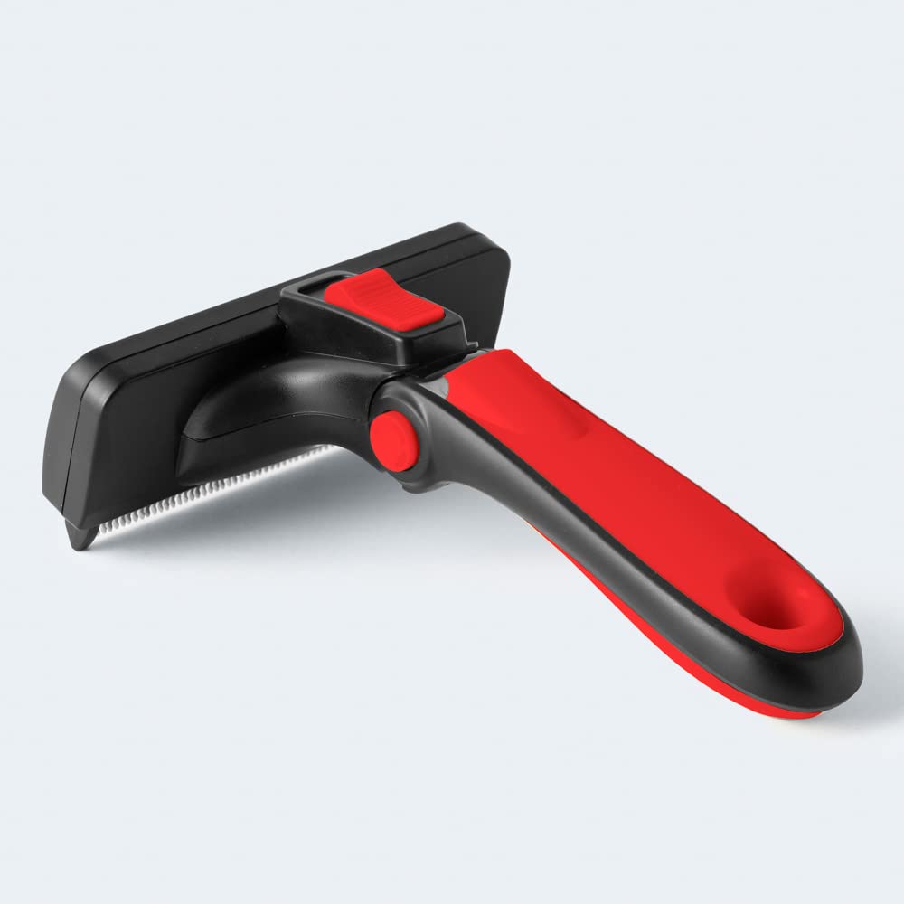 Deshedding Dog Brush for Short/Medium Hair (Medium,Red) – Gentle Deshedding Tool for Dogs & Cats – Reduces Shedding, Without damaging Topcoat. Removes Loose Fur & Dead Undercoat.