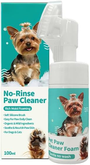 Dog Cat Paw Cleaner Foam | No-Rinse Formula for Cleaning Dirty Paws | Gentle, Fragrance-Free, Foaming Cleanser with Soft Silicone Brush | 100ml (3.4oz)