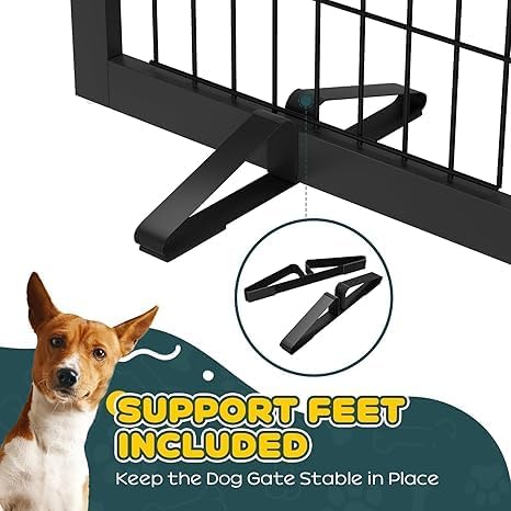 Freestanding Dog Gates Indoor, 3-Panel Pet Gates with 2 Metal Stands and 360° Hinge, 24" H Foldable Dog Gate for Stairs, Doorway, Kitchen, Expands Up to 55" Fully Assembled - Black Walnut