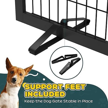 Freestanding Dog Gates Indoor, 3-Panel Pet Gates with 2 Metal Stands and 360° Hinge, 24" H Foldable Dog Gate for Stairs, Doorway, Kitchen, Expands Up to 55" Fully Assembled - Black Walnut