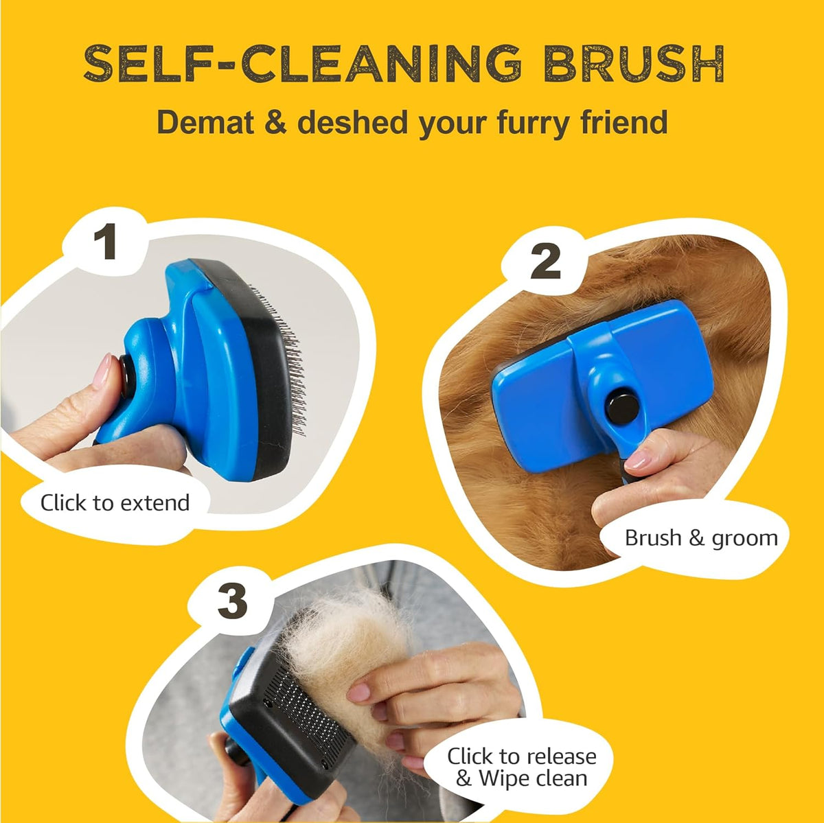 Deshedding Dog Brush for Shedding – Self Clean Cat Brush Deshedding & Grooming Tool for Long Haired and Short Haired Dogs, Slicker Brushes for Dogs, Skin-Friendly, Retractable Bristles, Easy to Clean