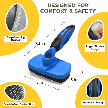 Deshedding Dog Brush for Shedding – Self Clean Cat Brush Deshedding & Grooming Tool for Long Haired and Short Haired Dogs, Slicker Brushes for Dogs, Skin-Friendly, Retractable Bristles, Easy to Clean