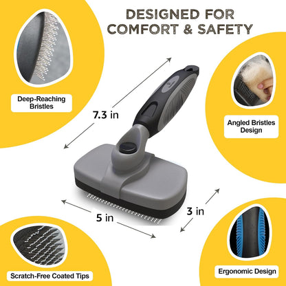 Deshedding Dog Brush for Shedding – Self Clean Cat Brush Deshedding & Grooming Tool for Long Haired and Short Haired Dogs, Slicker Brushes for Dogs, Skin-Friendly, Retractable Bristles, Easy to Clean