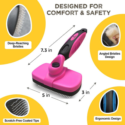 Deshedding Dog Brush for Shedding – Self Clean Cat Brush Deshedding & Grooming Tool for Long Haired and Short Haired Dogs, Slicker Brushes for Dogs, Skin-Friendly, Retractable Bristles, Easy to Clean