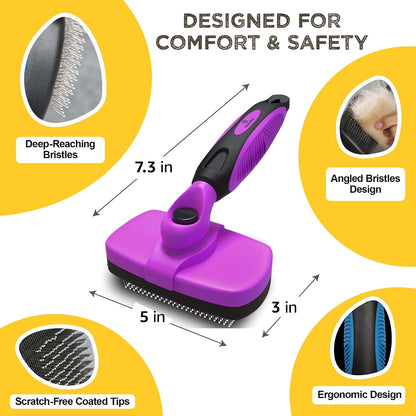 Deshedding Dog Brush for Shedding – Self Clean Cat Brush Deshedding & Grooming Tool for Long Haired and Short Haired Dogs, Slicker Brushes for Dogs, Skin-Friendly, Retractable Bristles, Easy to Clean