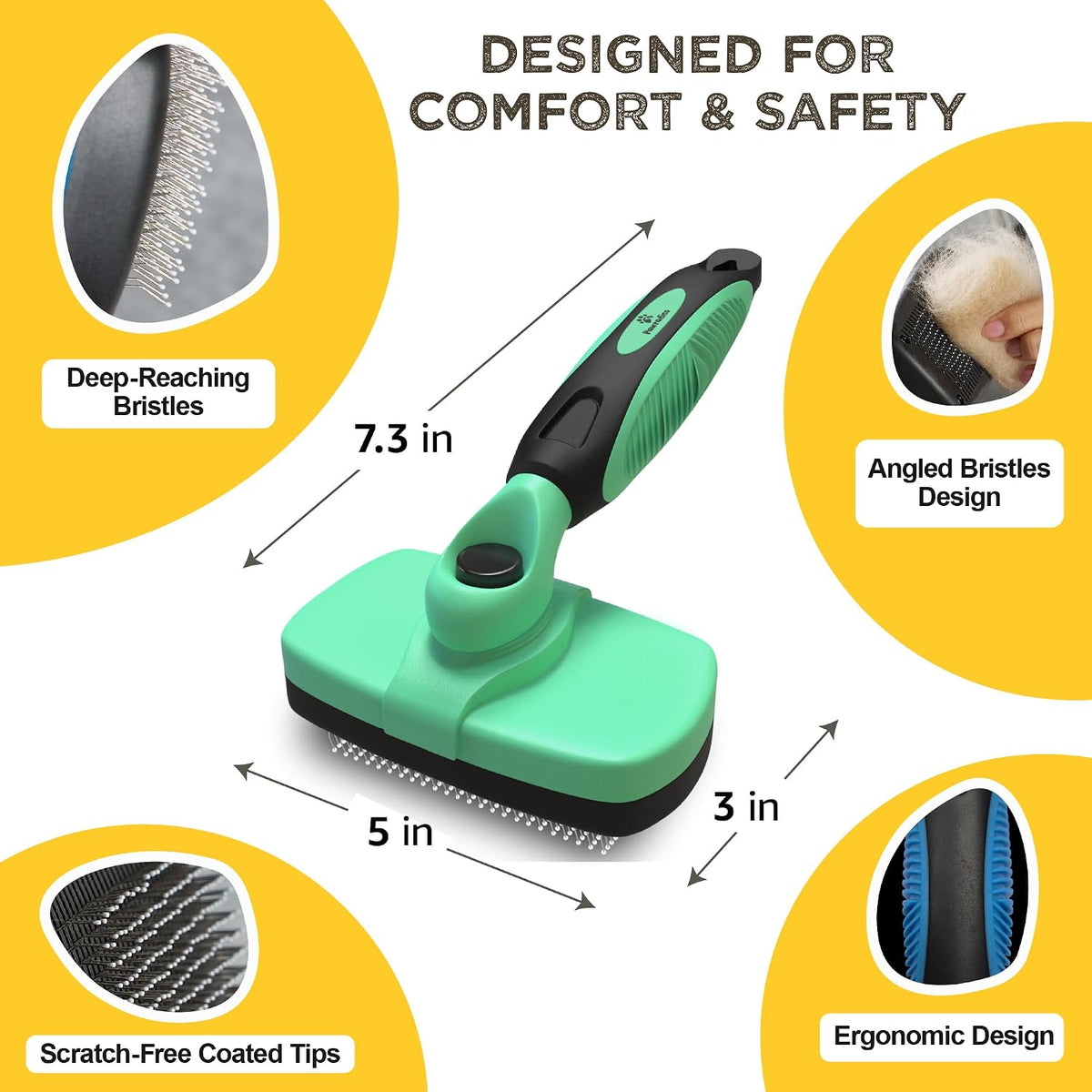 Deshedding Dog Brush for Shedding – Self Clean Cat Brush Deshedding & Grooming Tool for Long Haired and Short Haired Dogs, Slicker Brushes for Dogs, Skin-Friendly, Retractable Bristles, Easy to Clean