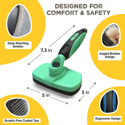 Deshedding Dog Brush for Shedding – Self Clean Cat Brush Deshedding & Grooming Tool for Long Haired and Short Haired Dogs, Slicker Brushes for Dogs, Skin-Friendly, Retractable Bristles, Easy to Clean