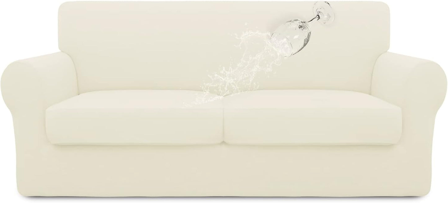 Easy-Going 100% Dual Waterproof 4 Pieces Stretch Soft Couch Cover for Dogs, Sofa Slipcover for 3 Separate Cushion Couch Leakproof Furniture Protector for Kids, Pets Dark Gray