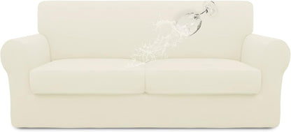 Easy-Going 100% Dual Waterproof 4 Pieces Stretch Soft Couch Cover for Dogs, Sofa Slipcover for 3 Separate Cushion Couch Leakproof Furniture Protector for Kids, Pets Dark Gray