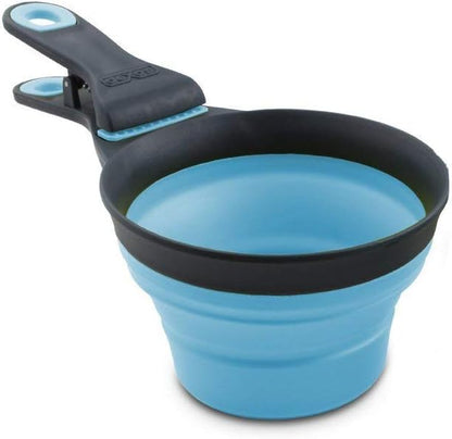 Dexas Pets Collapsible KlipScoop Collapsible Dry Dog Food Scoop and Dog Food Bag Clip, 1 Cup Capacity, Pro Blue