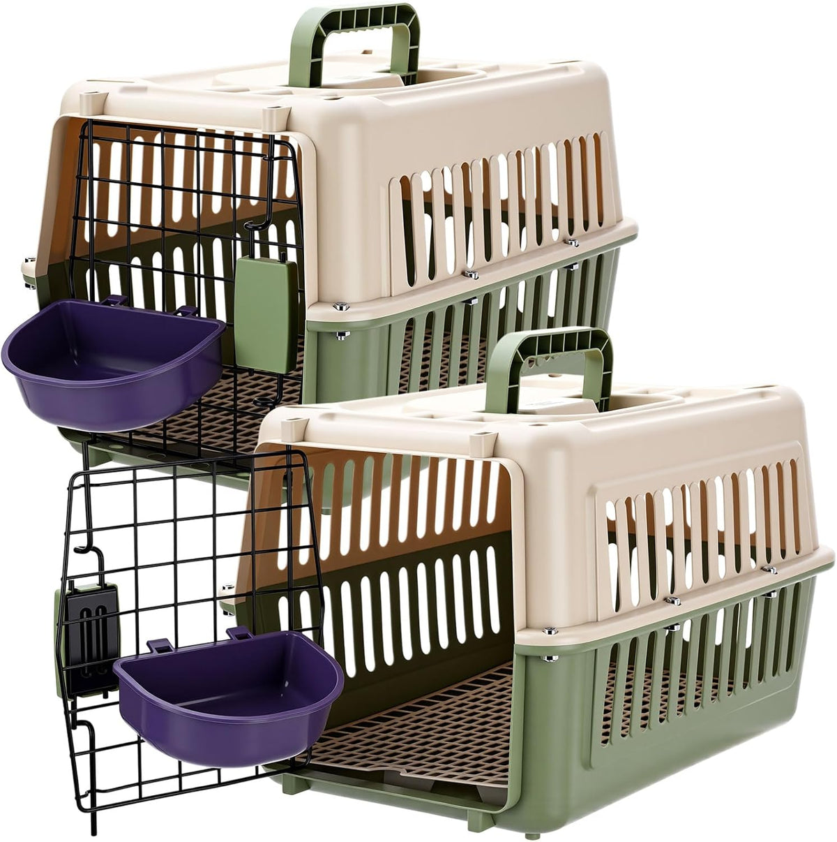 2 Set Hard Plastic Pet Carrier Breathable Dog Cat, Green White