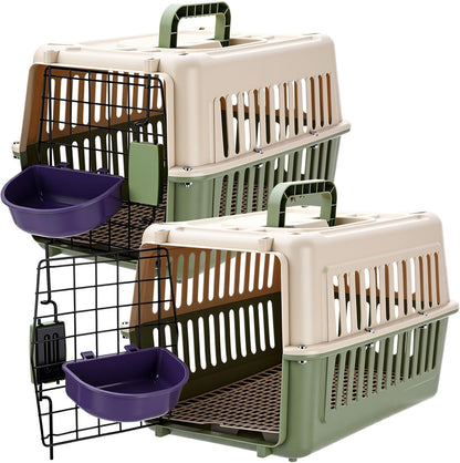 2 Set Hard Plastic Pet Carrier Breathable Dog Cat, Green White