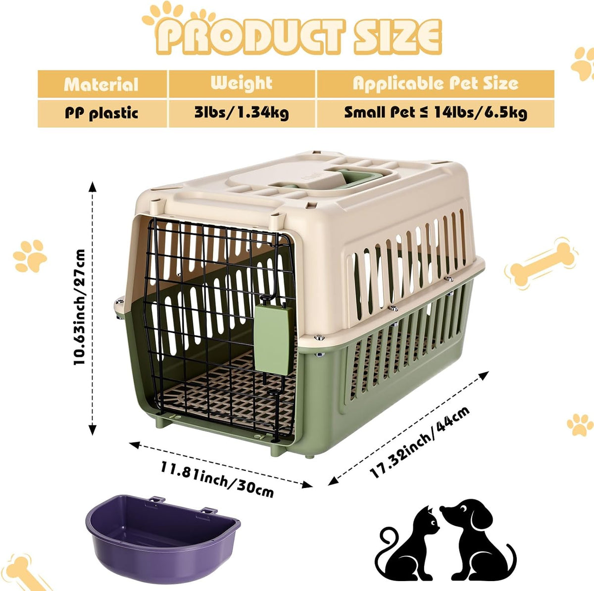 2 Set Hard Plastic Pet Carrier Breathable Dog Cat, Green White
