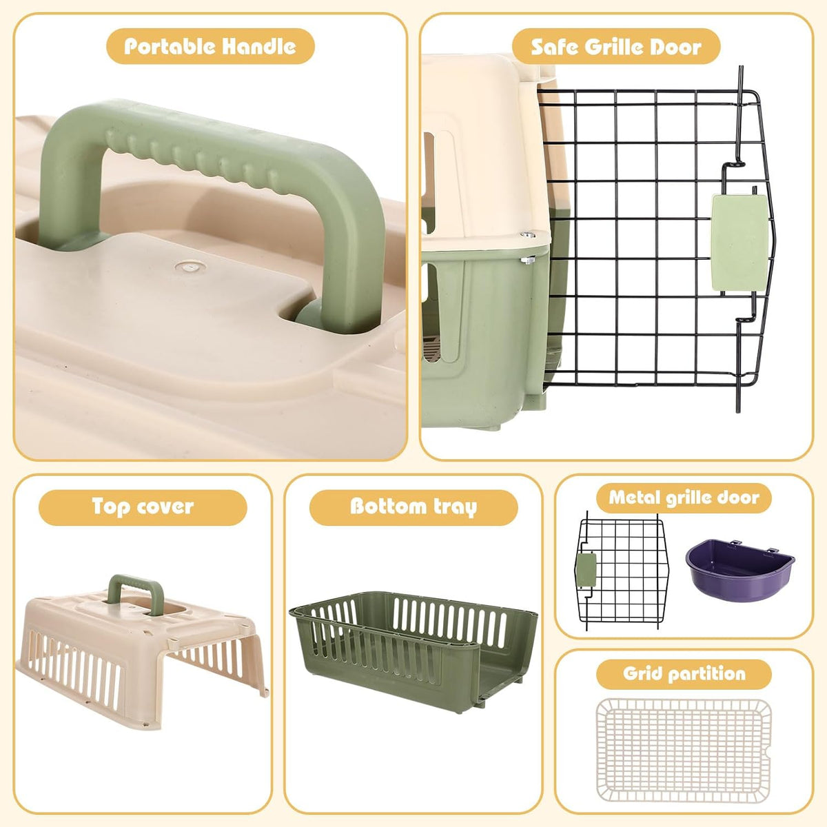 2 Set Hard Plastic Pet Carrier Breathable Dog Cat, Green White