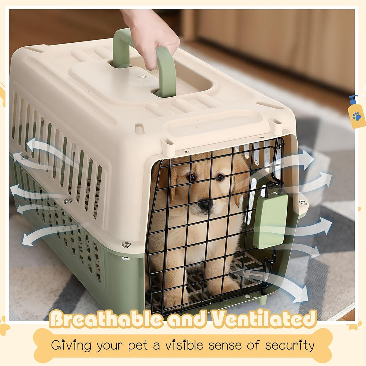 2 Set Hard Plastic Pet Carrier Breathable Dog Cat, Green White
