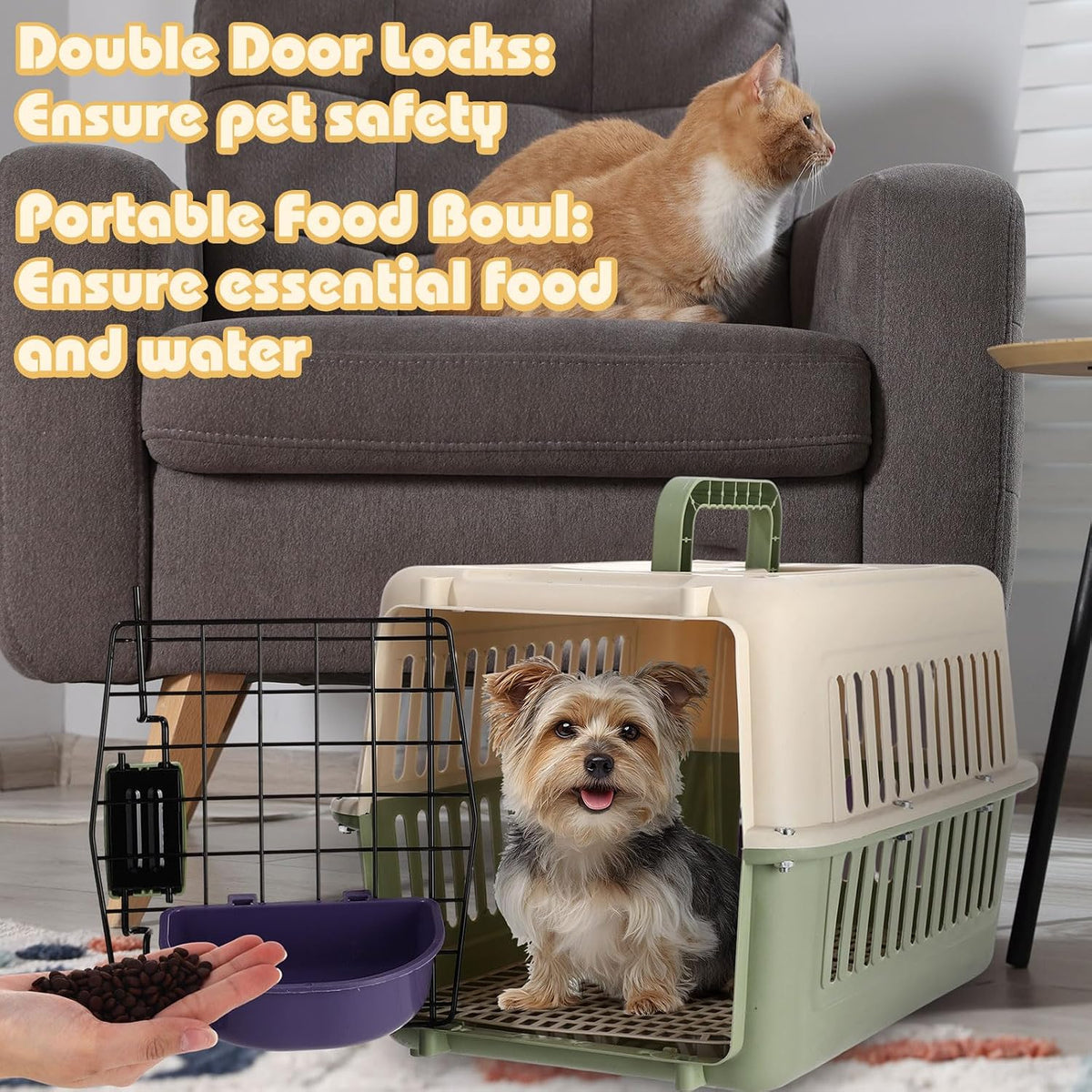 2 Set Hard Plastic Pet Carrier Breathable Dog Cat, Green White