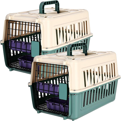 2 Set Hard Plastic Pet Carrier Breathable Dog Cat, Green White