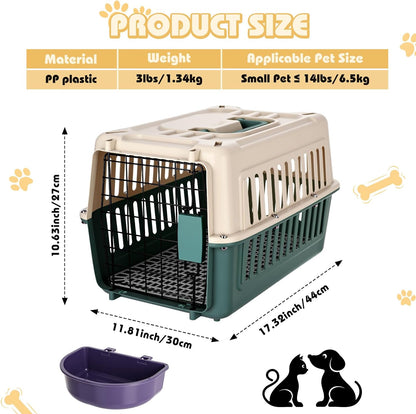 2 Set Hard Plastic Pet Carrier Breathable Dog Cat, Green White