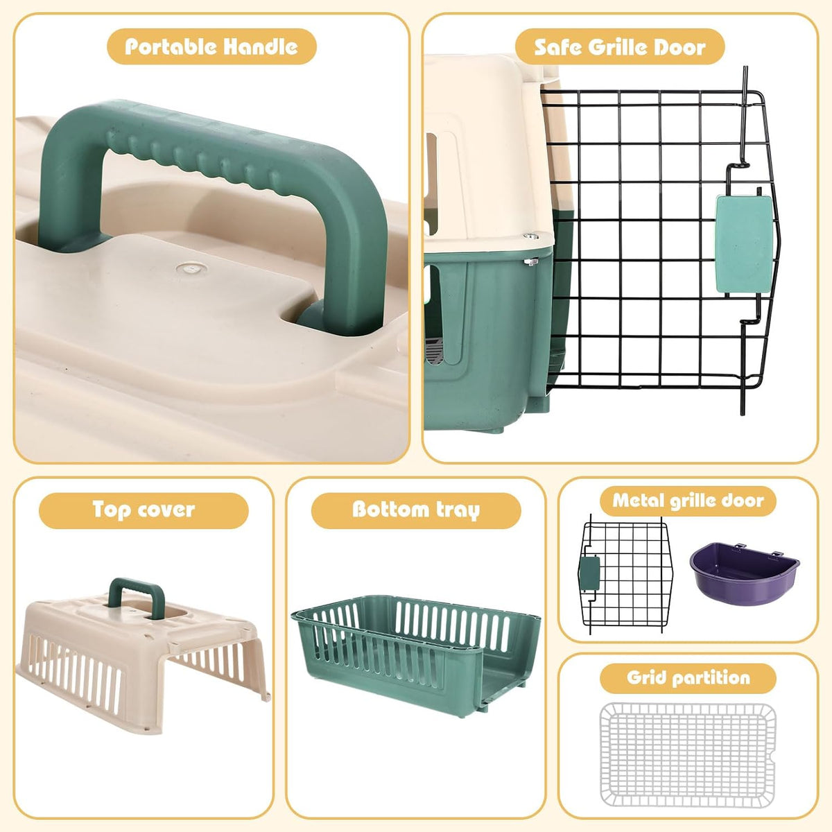 2 Set Hard Plastic Pet Carrier Breathable Dog Cat, Green White