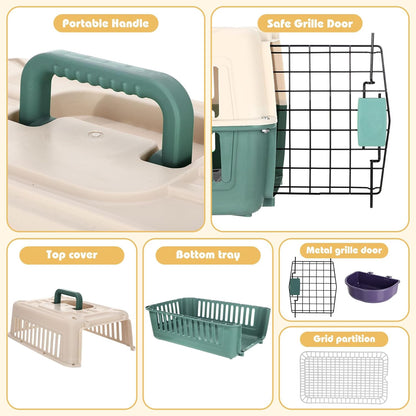 2 Set Hard Plastic Pet Carrier Breathable Dog Cat, Green White