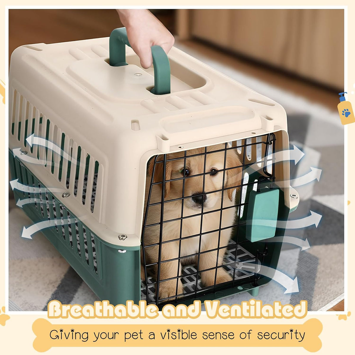 2 Set Hard Plastic Pet Carrier Breathable Dog Cat, Green White
