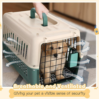 2 Set Hard Plastic Pet Carrier Breathable Dog Cat, Green White