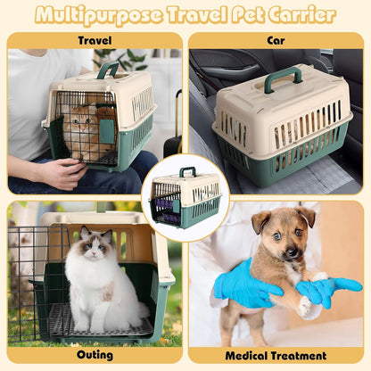 2 Set Hard Plastic Pet Carrier Breathable Dog Cat, Green White