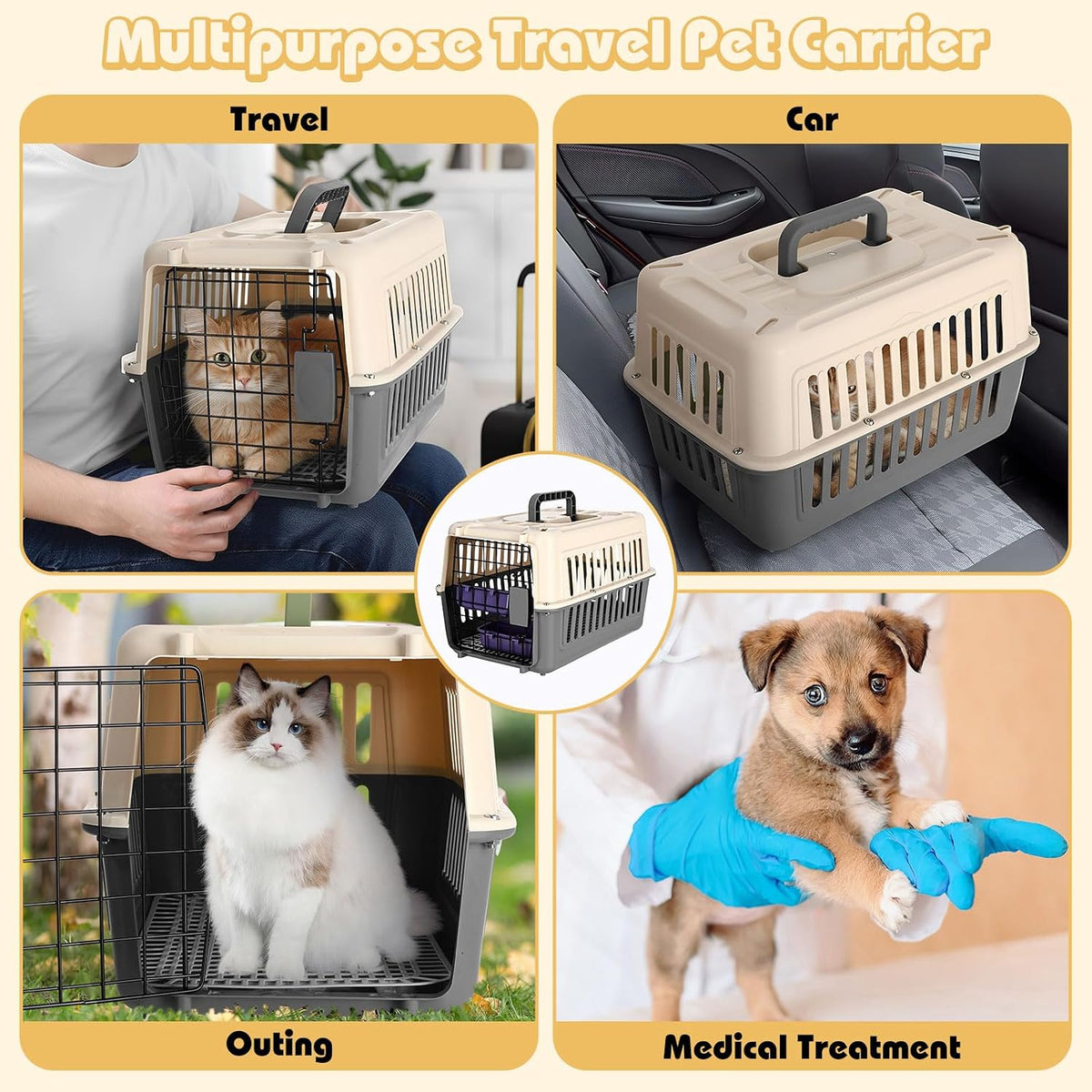 2 Set Hard Plastic Pet Carrier Breathable Dog Cat, Green White