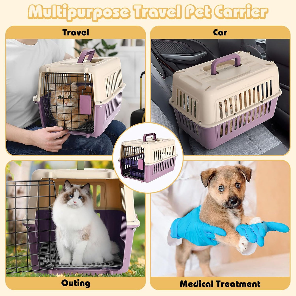 2 Set Hard Plastic Pet Carrier Breathable Dog Cat, Green White