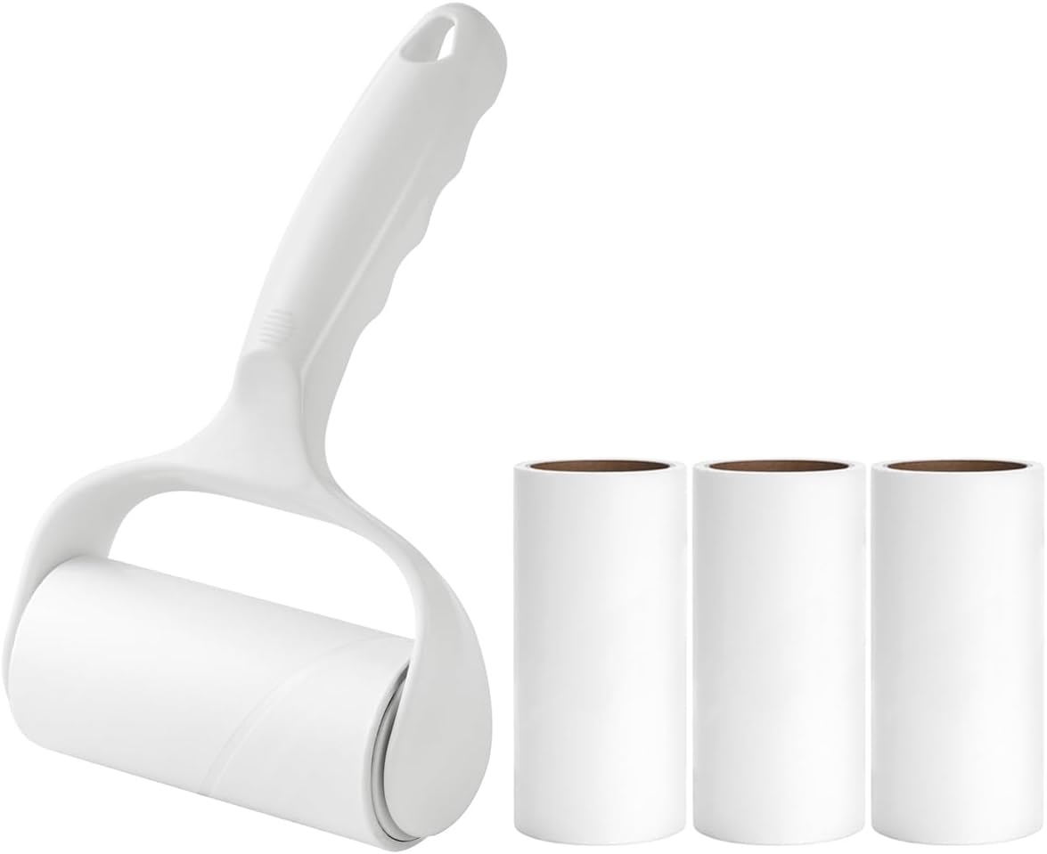 Flat Sticky Lint Roller for Couch Desk Chair Dog/Cat Bed Balliard Table Lint Roller for Pet Hair Lint Remover T Shape Handle with 4 Refill Rolls (Navy Black)