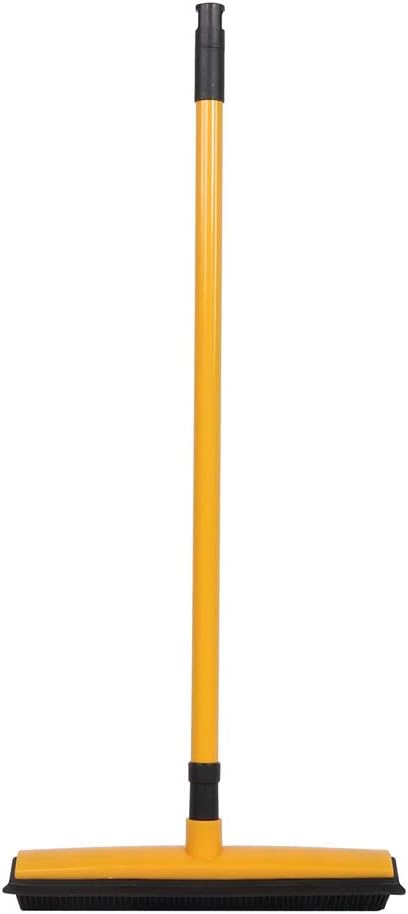 Pet Hair Sweeper, Rubber Broom Pet Hair Lint Removal Device with Telescopic Bristles Sweep Cleaner 27 to 47 Inches Adjustable Length Rubber Bristles TPE Scraper for Carpet Tile Hardwood Linoleum
