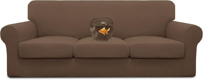 Easy-Going 100% Dual Waterproof 4 Pieces Stretch Soft Couch Cover for Dogs, Sofa Slipcover for 3 Separate Cushion Couch Leakproof Furniture Protector for Kids, Pets Dark Gray