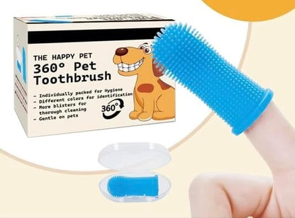 Gomoly Pet Toothbrush, 360 ° Dog Tooth Cleaning Set, Cat Finger Cover Toot-hbrush for Cleaning Tongue Coating and Tooth Care, Pet Silicone Finger Cover Toothbrush Set of 2 with Case (Blue),Large