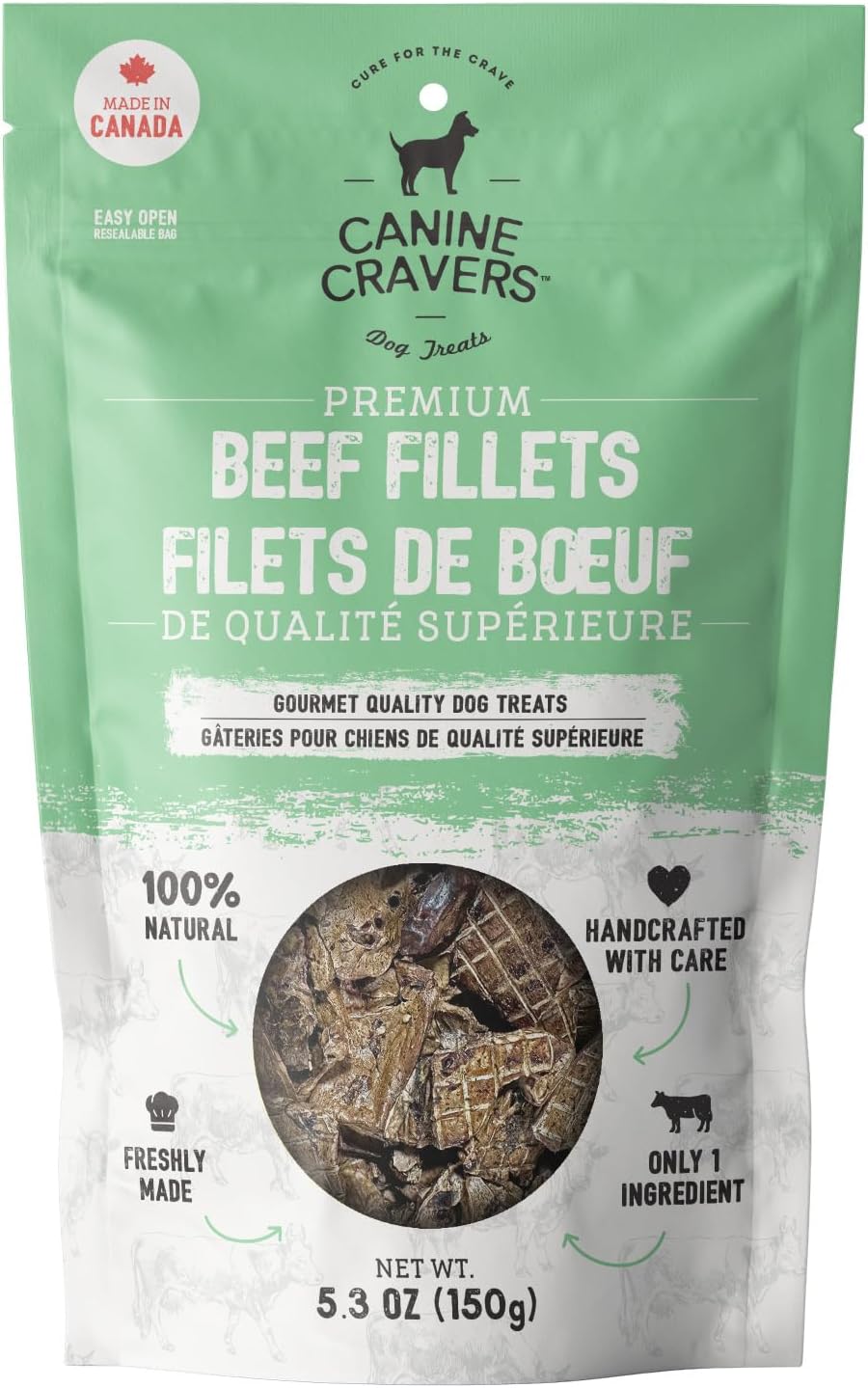 Canine Cravers Single Ingredient Dog Treats – Premium Beef Fillets - Human Grade Air Dried Hypoallergenic Pet Food – Grain, Gluten, and Soy Free – 100% All Natural - 5.3 oz