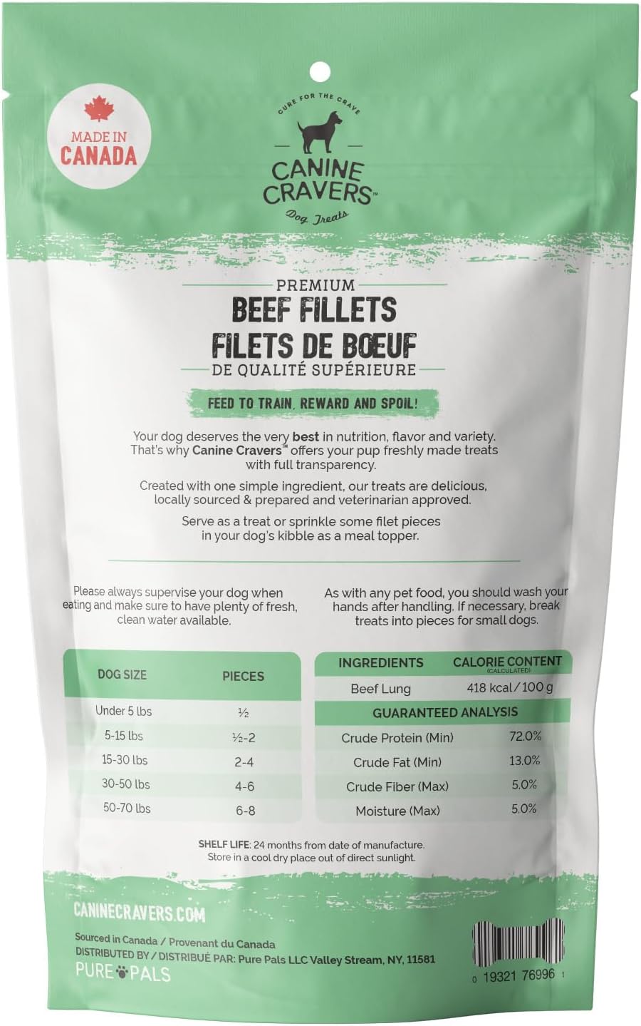 Canine Cravers Single Ingredient Dog Treats – Premium Beef Fillets - Human Grade Air Dried Hypoallergenic Pet Food – Grain, Gluten, and Soy Free – 100% All Natural - 5.3 oz