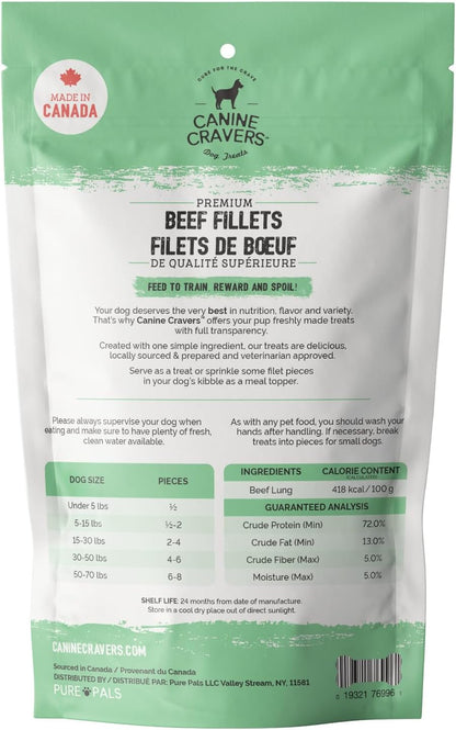 Canine Cravers Single Ingredient Dog Treats – Premium Beef Fillets - Human Grade Air Dried Hypoallergenic Pet Food – Grain, Gluten, and Soy Free – 100% All Natural - 5.3 oz